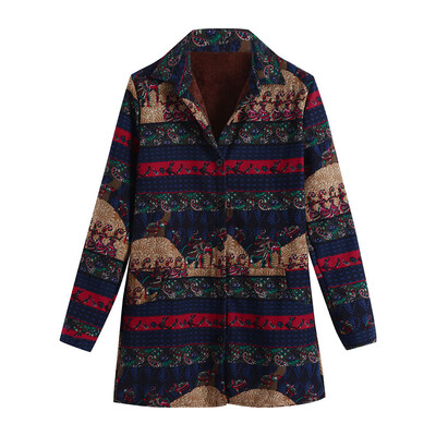 

Toponeto Women Cotton Linen Winter Warm Plus Velvet Coat Folk-Custom Print Outcoat Jacket