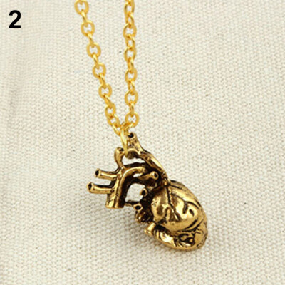 

Men Retro 3D Anatomical Human Hollow Heart Pendant Necklace Punk Sweater Chain