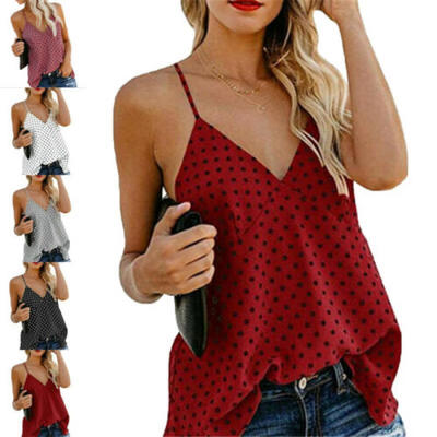 

Women Summer Sleeveless Slip Vest T-shirt Sexy Loose Wave Point Blouse Tank Tops