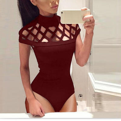 

Women Short Sleeve Net Bodysuit Leotard Bodycon Jumpsuit Romper Top Blouse