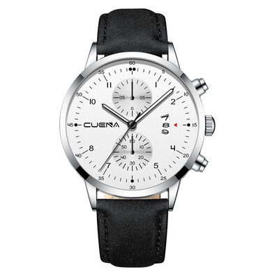 

Gobestart CUENA Mens Business Leath Belt Watch Three Eyes Six-Piece Calendar Quartz Watch
