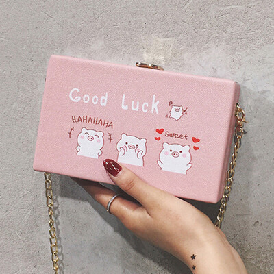 

2019 new spring&summer printed small bag womens box shoulder bag Messenger bag cartoon girl chain bag