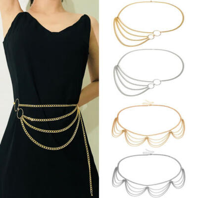 

Fashion Women Retro Meta Waist Chain Belt Dress Waistband Body Chain Belts