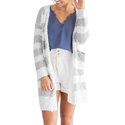 

Women Fashion Concise Casual All-match Striped Long Sleeve Cardigan