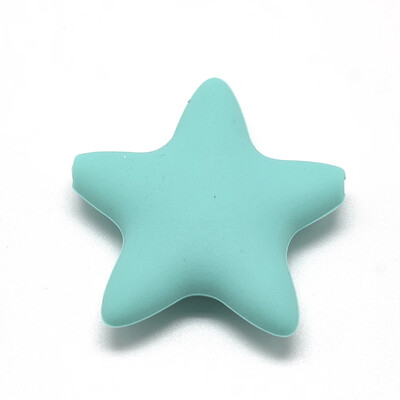 

Food Grade Environmental Silicone Beads Chewing Beads For Teethers DIY Nursing Necklaces Making Star Cyan 37x36x10mm Hole 2