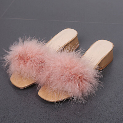 

Sandals summer fashion retro womens shoes2019 spring new white pink slippers coarse&high-heel wool shoes