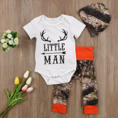 

US 3Pcs Newborn Baby Boy Tops Romper Camouflage Long Pants Deer Outfit Clothes c