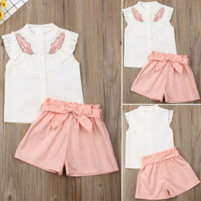 

2PCS Toddler Kids Baby Girl Clothes Shirt Ruffle Tops Pants Shorts Summer Outfit