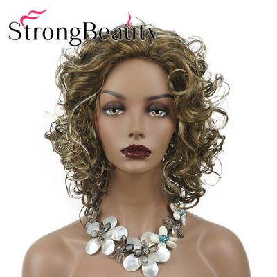 

StrongBeauty Short Jet Black Brown Gray Women Curly Synthetic Wigs Natural Looking Daily Wig for Women
