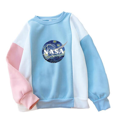 

Leisure Women Sweatshirt Long Sleeve Spell Color NASA Print Fashion Clothes