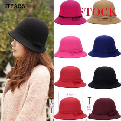 

Vintage Ladies Women Wide Brim Wool Felt Hats Floppy Bowler Fedora Cap