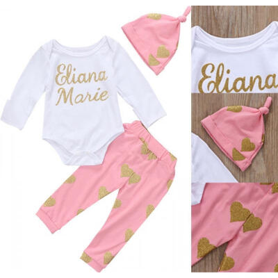 

Newborn Infant Baby Girl Long Sleeve Romper Tops Pants 3Pcs Outfits Set Clothes