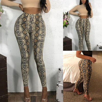 

Tailored Fashion Women Snake Skin Print Elastic Waist Casual Pants Leggings Trousers