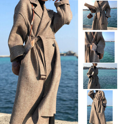 

Toponeto Womens Winter Lapel Wool Coat Trench Jacket Long Sleeve Overcoat Outwear