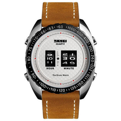 

SKMEI Creative Drum Watch Fashion Business Wristwatch With Leather Strap For Men