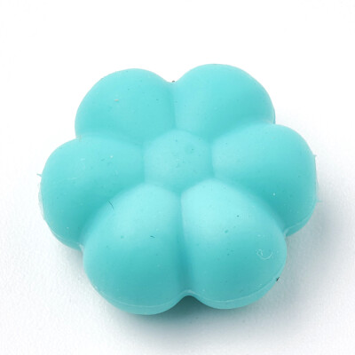 

Food Grade Environmental Silicone Beads Chewing Beads For Teethers DIY Nursing Necklaces Making Flowerr Turquoise 14x13x6mm