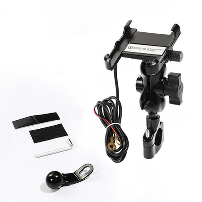 

360° CNC Motorcycle Mirror Screw Phone Mounting Bracket Holder USB Charger 1x