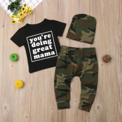 

Newborn Kids Baby Boys Tops T-shirt Camo Pants 3PCS Outfits Set Clothes 0-3Years