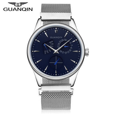 

GUANQIN GS19055 Men Quartz Watch Date Day Display 3ATM Stainless Steel Net Band Wristwatch