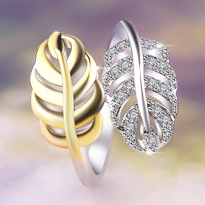

Two-Tone Color Crystals Leaf Shaped Ring Finger Rings For Women Vintage Wedding Engagement Ring