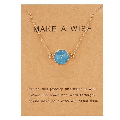 

Rinhoo 8 Colors Moon Shape Druzy Necklace Fashion Resin Faux Stone Necklace Gold Color Paper Wish Card Jewelry for Women Girls