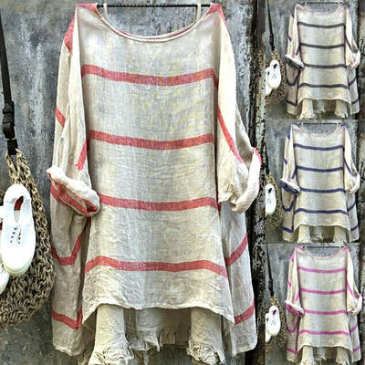 

Women Plus Size Summer Blouse Tunic Holiday Ladies Cotton Linen T-shirt Tops