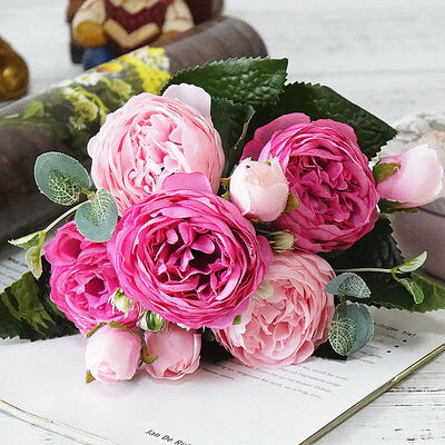

Roses Artificial Flowers Fake Rose Silk Bouquet Home Wedding Party Decoration