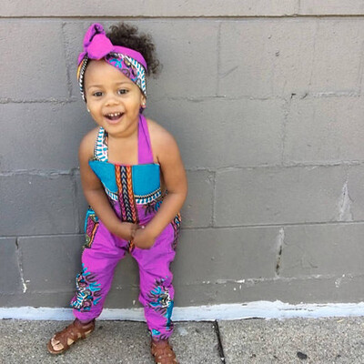 

Toddler Kid Baby Girl African Print Sleeveless Romper Hair Band Jumpsuit Clothes