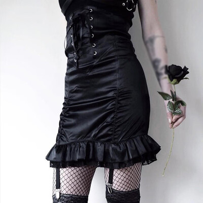 

Womens Retro Victorian Lace Up Steampunk Gothic Goth Punk Midi Skirt Plus Size