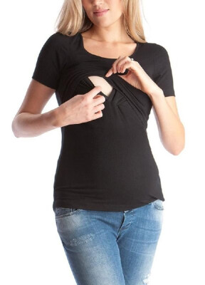 

Pure Color Round Neck Maternity Lactation T-shirt