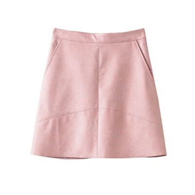 

autumn winter new high waist PU faux leather women skirt pink yellow black blue zipper real photo us size