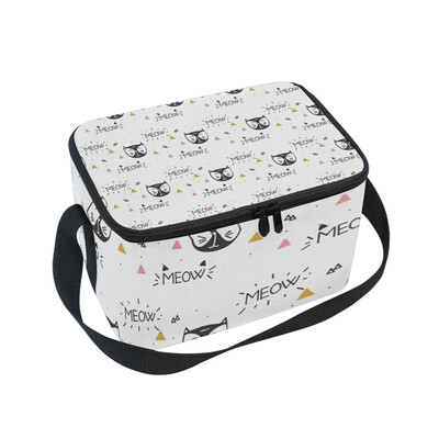 

ALAZA Insulated Lunch Box Happy Meow Lunch Bag for Men Women Portable Tote Bag Cooler Bag