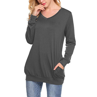 

Nomeni Womens Long Sleeve Tunic Tops Casual Sweatshirts V Neck Pullover Blouse