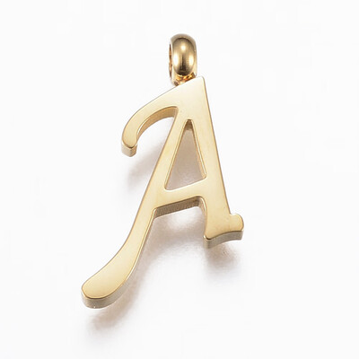 

304 Stainless Steel Pendants Initial Letter LetterA Golden 16x11x2mm Hole 2mm