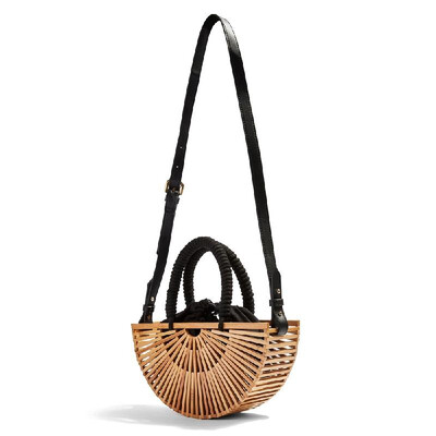 

Summer Handmade Bags Women Beach Weaving Ladies Bag Wrapped Beach Bag Moon Shaped Bag Handbag Knitted by Hand Hollowed-out Bamboo
