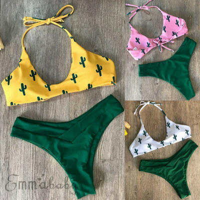 

Women Cactus Print Push Up Bikini Set Bra Padded Swimwear Bandage Lady Swimsuit Bathing Suit