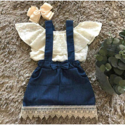

Summer Kids Baby Girls Off Shoulder Tops Suspender Skirt Outfits Casual Clothes