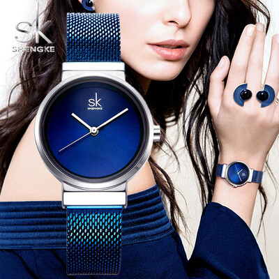 

Shengke Luxury Stainless Steel Blue Watch Women Fashion Quartz Watch For Reloj Mujer 2018 SK Ladies Watches Christmas Gift K0083