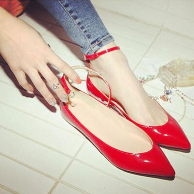 

New Fashion Summer Women Flat Shoes Pointed Toe Pin Buckle Solid Color Flats Point Shoes