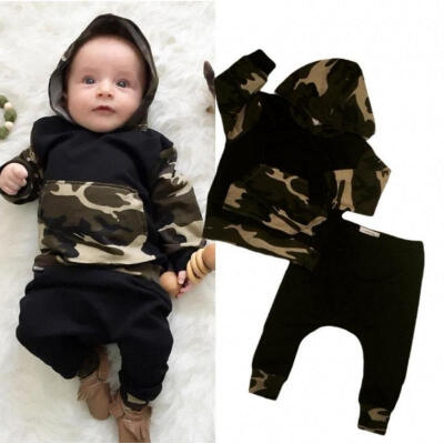 

Camo Toddler Baby Boys Clothes Hooded Tops Long Pants Outfits 2Pcs Set