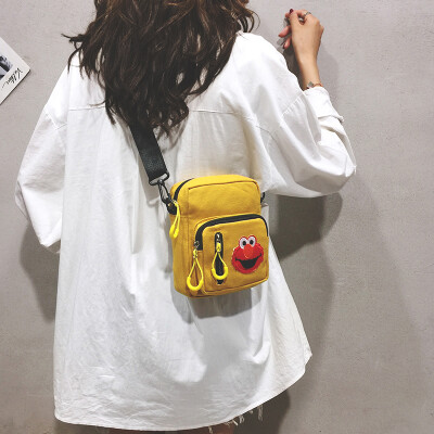 

Ins Japanese canvas small bag female 2019 new casual Harajuku student shoulder Messenger bag sesame street bag tide