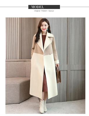 

Plaited woollen outerwear womens long style winter 2018 womens loose woolen plaid coat