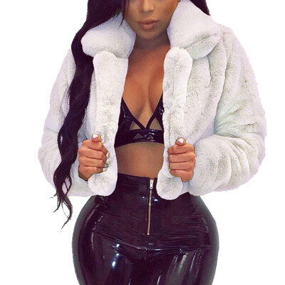 

Toponeto Fashion Women Coat Fluffy Fleece Turn-down Collar Faux Fur Top Short Loose Coat