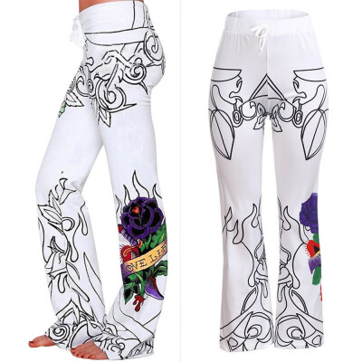 

Womens Halloween Print Flowy Wide Leg High Waist Long Pants