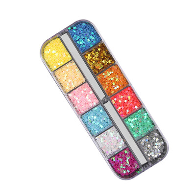 

Toponeto 12 Pcs Colors Nail Art Tips Stickers 3D Glitter Sequins Manicure DIY