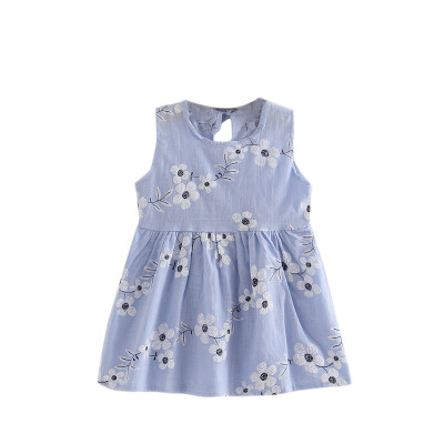 

Children Girls Sleeleveless Flax Flower Printed Dress A-Line Lovely Dress