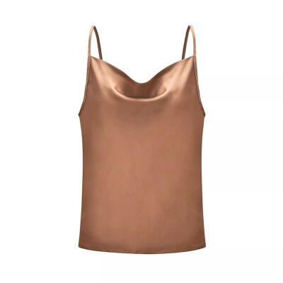 

Women Summer Spaghetti Strap Sexy Solid Color Emulation Silk Vest Tops