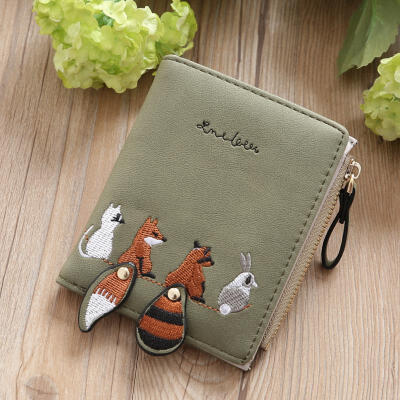 

Womens PU Leather Wallet With Embroidery Pattern Snap Button Closure Card Photo Holder Note Compartment Zipper Pocket