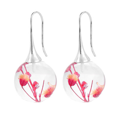 

Luminous Dried Flower Round Drop Pendant Hook Earrings Women Party Jewelry Gift