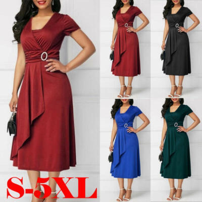 

5XL Summer Vogue Sexy Asymmetric Hem V Neck Mini Dress Party Evening Dress